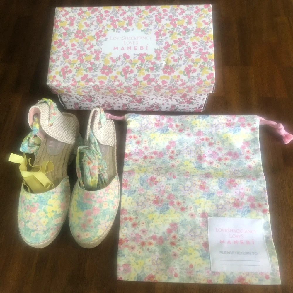 NIB $175 LoveShackFancy x Manabi Valencia Espadrilles in Rainbow Skies - size 37